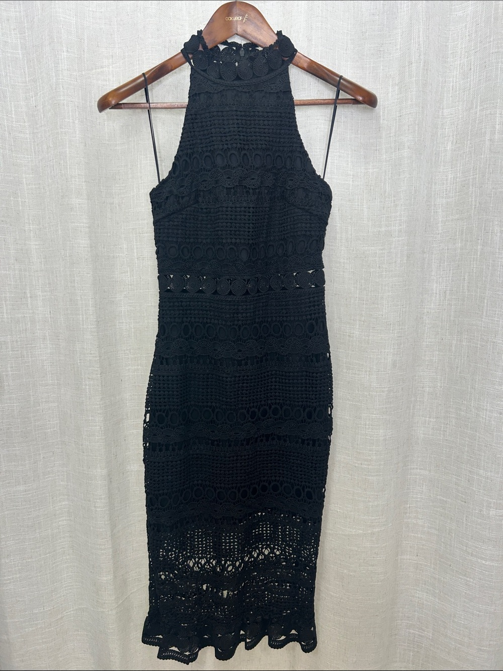 Two Sisters Black Crochet Halter Midi Dress Size 4 Excellent Condition